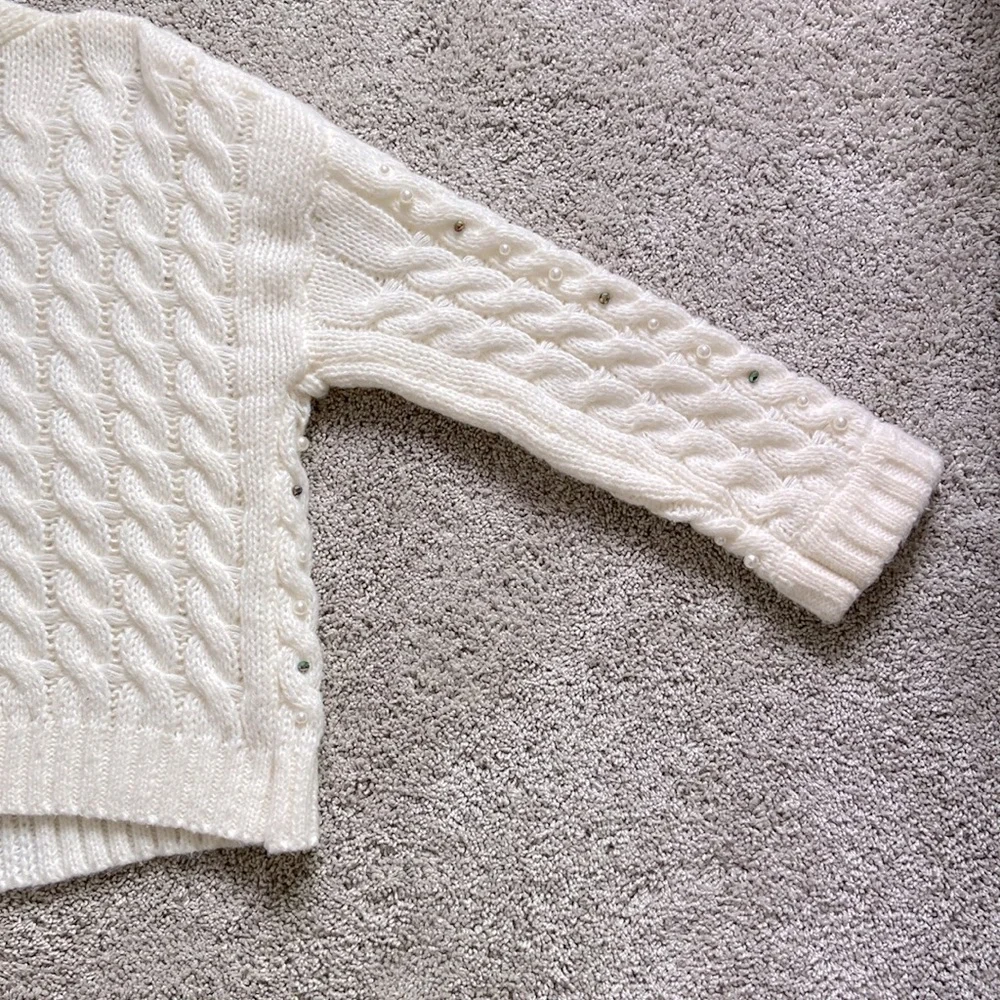 eesome • Ivory Chunky Knit Embellished Cardigan